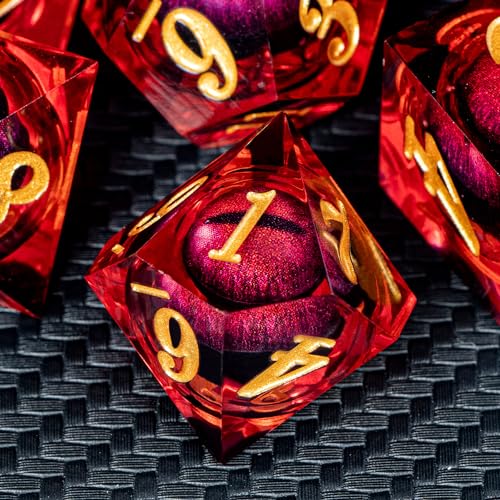 ARUOHHA DND Dragon Eye Dice Liquid Core Red Resin Sharp Edged Dice with Gift Box, Polyhedral D and D Dice Set Handmade Role Playing Game D20 D12 D10 D8 D6 D4 - color: Ly01-red