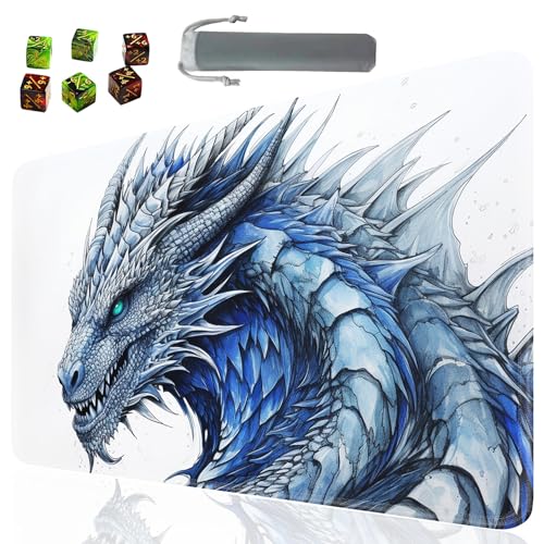 Board Game for TCG Playmat Table Mats Games Size 60X35 cm Mousepad Compatible for MTG RPG CCG Trading Card Game Play mats with 6 Dice (Playmat 12) Silver Dragon 1 - color: SOTW-playmats-1-12