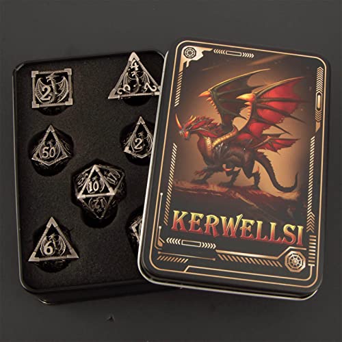 KERWELLSI Hollow DND Dice Set D&D with Gifts Box, 7pcs Polyhedral Metal D and D Dice for Role Playing Game, Dungeon Dragon Dice D20 D12 D10 D8 D6 D4 (Iron) - color: Iron
