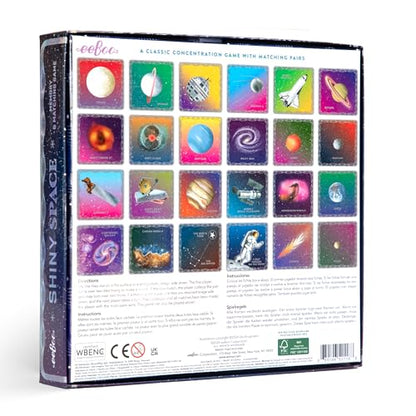 eeBoo Shiny Space Memory & Matching Game, Ages 5+, 1-6 Players | Introduces space & science vocabulary. Sharpens recognition, concentration & memory skills. Includes 48 foil tiles, 24 pairs - style: Shiny Space
