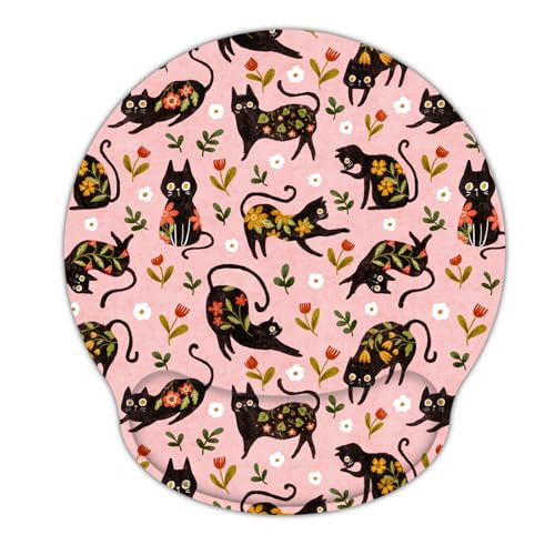 Ergonomic Mouse Pad with Wrist Support,Non-Slip Rubber Base for Computer Laptop & Mac,Lightweight Rest for Home,Office & Travel (Flowers Cats) - color: Flowers Cats