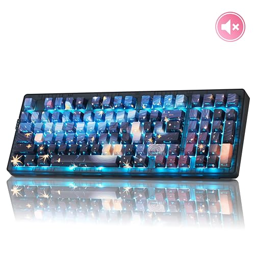 ZORNHER ZH980 Mechanical Keyboard,95% Blue Creamy Keyboard with Number Pad,Van Gogh's Starry Night Dye Sublimation PBT Keycaps,Pre-lubed Silent Switches,Hot-Swappable - color: Van Gogh's Starry Night, size: Silent Switch