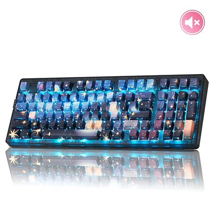 ZORNHER ZH980 Mechanical Keyboard,95% Blue Creamy Keyboard with Number Pad,Van Gogh's Starry Night Dye Sublimation PBT Keycaps,Pre-lubed Silent Switches,Hot-Swappable - color: Van Gogh's Starry Night, size: Silent Switch