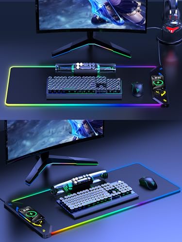 TopMade Wireless Charging Mouse Pad, RGB Gaming Mousepad, 35.4" x 15.8" Extra Large Waterproof Keyboard Desk Pad, Cool Computer Desk Mat, Black (Includes 20W PD Power Adapter & 6.56ft Woven Cable) - color: RGB Black-35.4"x15.8"-with Adapter