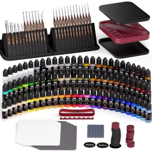 Nicpro All-In-One Miniature Painting Kit with 72 Model Paints & Wet Palette | Stay Wet Palette, Magnetic Painting Handle, 25PCS Detail Paint Brushes Drybrush with Bag, Sponges, Pallet Paper, Brush Holder - color: 72 Model Paint + Wet Palette