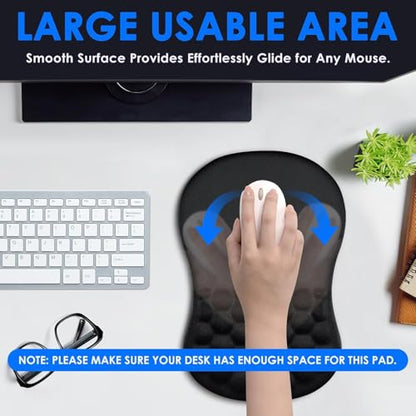 Ergonomic Mouse Pad with Wrist Rest, Carpal Tunnel Mousepad Waist Support, Memory Foam Massage Design Pain Relief (ABCD234)