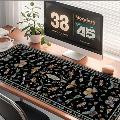 Baziabbo Black Desk Mat,XXL Extended Big Mouse Pad,Gaming Mousepad with Stitched Edge,Non-Slip Rubber Base Keyboard Desk Pad for Home Office Study Game - color: Modern Floral