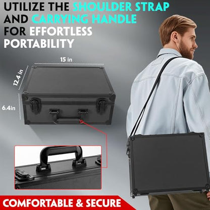 Graded Card Storage Box, 6 Row black Hard Slab Case Trading Card Holder | Super load-bearing aluminum case,Fits 156 PSA/BGS/SGC graded cards Features lock, 6 foam dividers & shoulder strap - color: Black-6 Rows