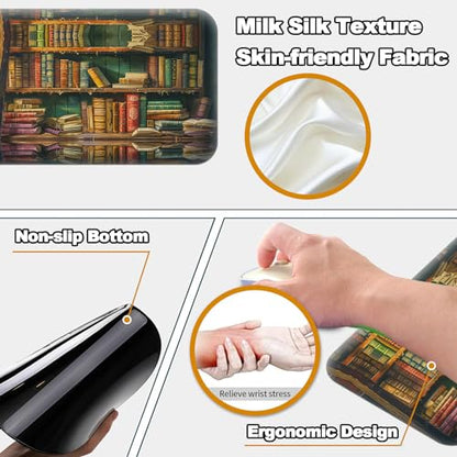 Ergonomic Desk Mat, Large & Small Mouse Pads + Wrist Rest, Anti-Slip, Memory Foam for Home Office Gaming (23.611.8in), Library Bookshelf - color: Library Bookshelf