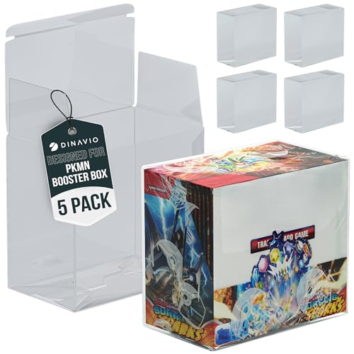 Plastic PKMN Booster Box Protector 5 Pack - Booster Box Case Display Protectors - Compatible with English Modern PKMN Booster Boxes - 0.5mm Thick (Pack of 5) - size: 5 Pack