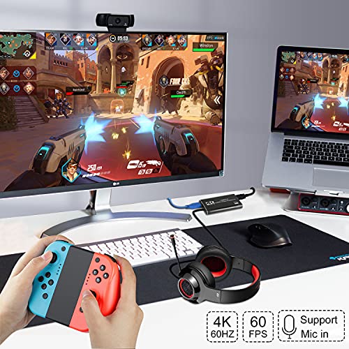 Capture Card, 4K HDMI Video Capture Card, Game Capture Card, 1080P 60FPS Video Capture Device, HDMI to USB 3.0 Capture Card for Streaming, Work with Camera/Xbox/PS4/PS5/PC/OBS - color: Black