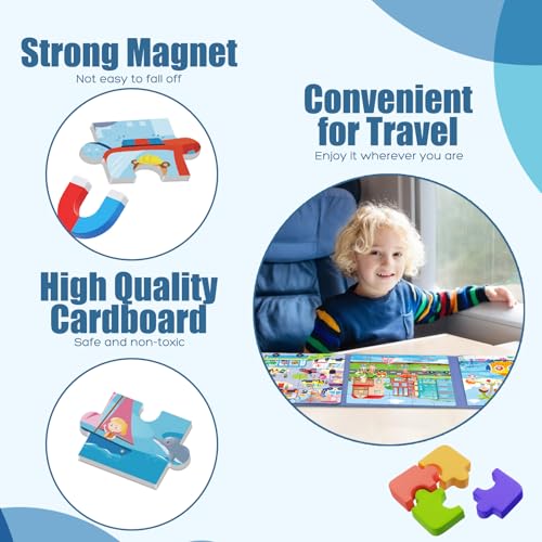 Magnetic Puzzles for Toddlers 3-5 Toddler Puzzle Travel Toys （Traffic） | Jigsaw Puzzles for Kids 97-Pieces Travel Toys Transportation Puzzles Ages 4-6 Road Car Trip & Airplane Activity - style: Transportation
