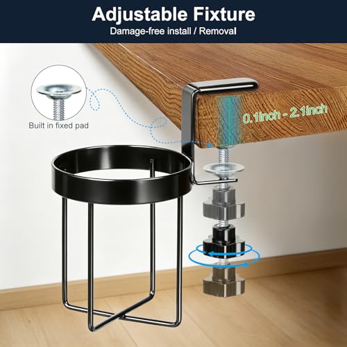 MYITYARD Desk Cup Holder Clamp, Anti-Spill Clip On Table Cup Holder, Rotatable Water Bottle Stand Drink Coffee Mug Storage, Office Accessories for Home and School (Black) - color: Simple Line Desk Cup Holder