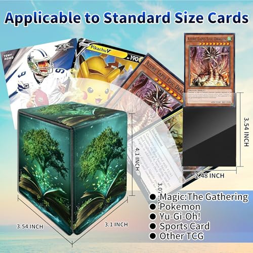 Green Tree Card Deck Case, MTG Commander Deck Storage Box for 100+ Sleeved Cards with PU Leather and Magnetic Closure - color: Card Deck Box-594