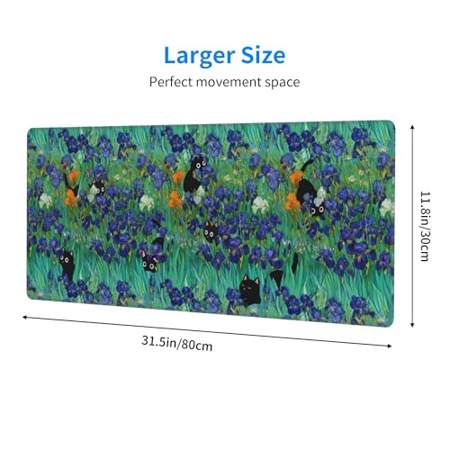 Black Cat Gaming Mouse Pad Extended Large Mouse Mat 31.5 X 11.8 Inch Nonslip Rubber Base Long Desk Pad Stitched Edges Mousepad Mice Pad for Office Home Game - color: Black Cat