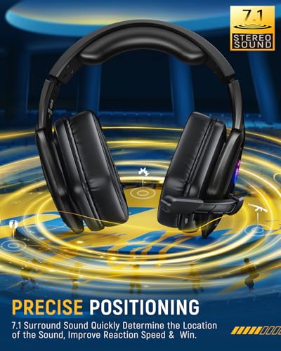 Tatybo Wireless Gaming Headset with Mic, 7.1 Sound 50mm Driver, Black | 3-mode 2.4G/BT 5.3/USB-C; 30H battery; low latency for PS5/PS4/PC/Switch/Laptop/Mobile - color: Black