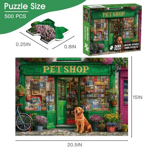 500 Piece Dog Puzzle for Adults – Pet Shop Jigsaw Puzzle 500 Pieces for Adults Seniors – Eco-Friendly Recycled Paper – Fun & Challenging Family Game Gift for Friends and Family (20.5 x 15 in) - style: Pet Shop