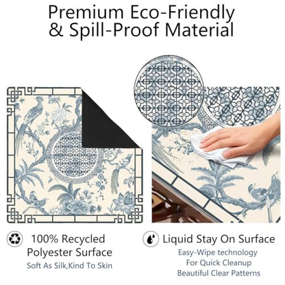 Blue Mahjong Mat for Table, 31.5*31.5in Anti Slip Mahjong Table Cloth, Noise Reduction, Neoprene Mah jongg Mat with Carrying Bag & 3 Dices, Mahjong Accessories Gift for Poker Board Tile Games Mats - color: Flower07