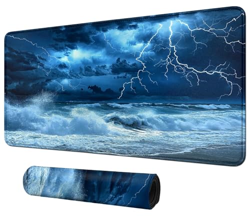 Blue Sky with Lightning for MTG & TCG Playmat Mouse Pad,BFDHGQZC 24" x 14" Game Mat for MTG/RPG/CCG Trading Card Game Playmats Table Mat Perfect for Card Games Video Games Computer Office - color: Blue Sky With Lightning