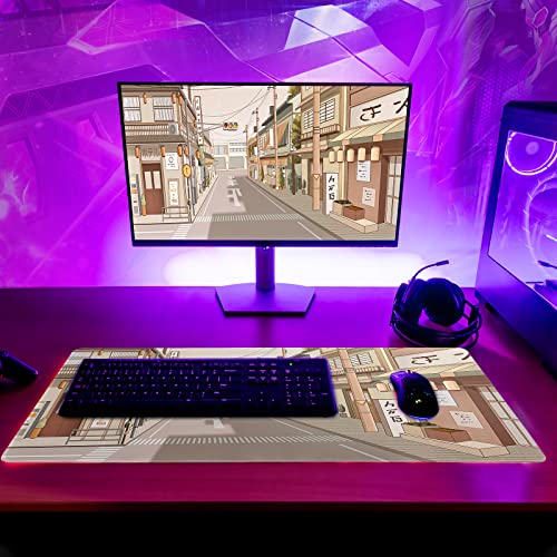 Tokyo Street Mouse Pad Anime Japanese Desk Mat Kawaii Large Gaming Mousepad XL Beige Cute Mousepad Gaming Non-Slip Rubber Base Stitched Edges Keyboard Mouse Mat Desk Pad for Office Home and Game - color: Tokyo Street