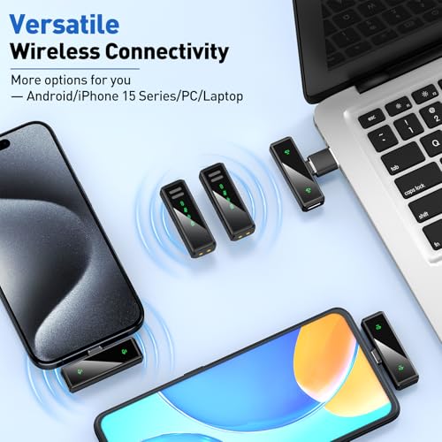 USB-C Wireless Lavalier Microphone for iPhone 15/16/17, Android & PC