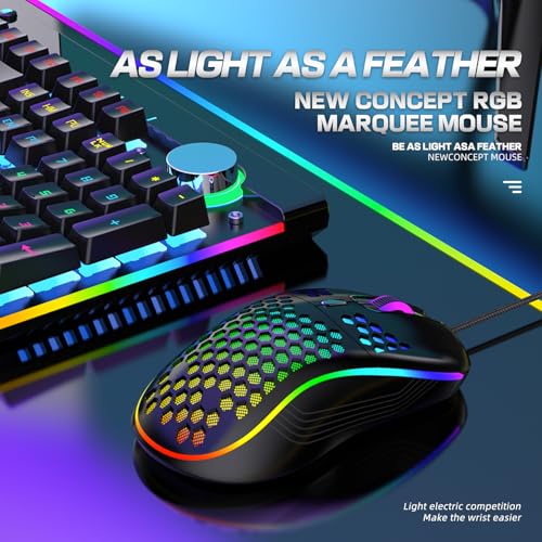 Honeycomb Wired Gaming Mouse, 65g Ultra Lightweight Ergonomic Computer Mouse with RGB Breathing Light, 7200 DPI Max, Widened Side Buttons for PC Mac Laptop Gamers, Esports & Home Office (White) - color: White