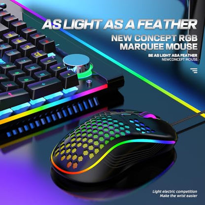 Honeycomb Wired Gaming Mouse, 65g Ultra Lightweight Ergonomic Computer Mouse with RGB Breathing Light, 7200 DPI Max, Widened Side Buttons for PC Mac Laptop Gamers, Esports & Home Office (Pink) - color: Pink
