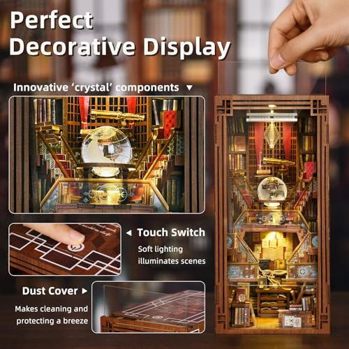MiniCity Beyond Library Book Nook Kit, DIY Wooden Bookshelf Model with LED | Create a private library for display; LED, dust cover, glue/tools and guide included; 520 pieces, 8-10 hr build, ages 14+. - style: Beyond Library