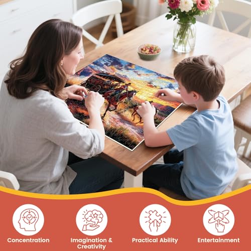 500 Piece Puzzles for Adults, Wild Horses Jigsaw Puzzles 500 Pieces, Beautiful Sunset Sky Jigsaw Puzzles, Challenging Puzzle Home Decor Birthday Party Gift for Adults Seniors Age 14+ - style: Horse