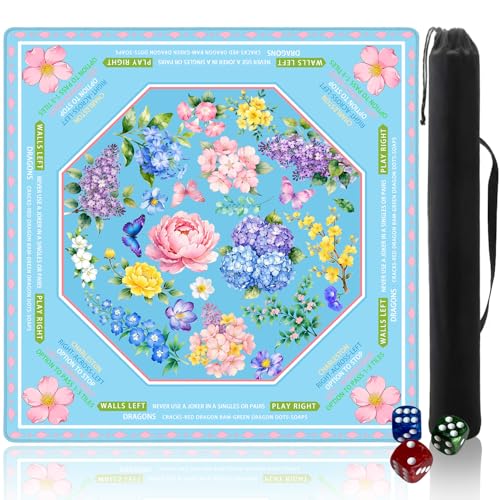 Pittera Mahjong mat for Table/31.5lnch/American Mahjong Table Cloth with Rules mats with Drawstring Bag,Noise ReductionAnti-Slip Game mat for Table,for Mahiona/PokerBoard Games/Card Games - color: Colored Flowers