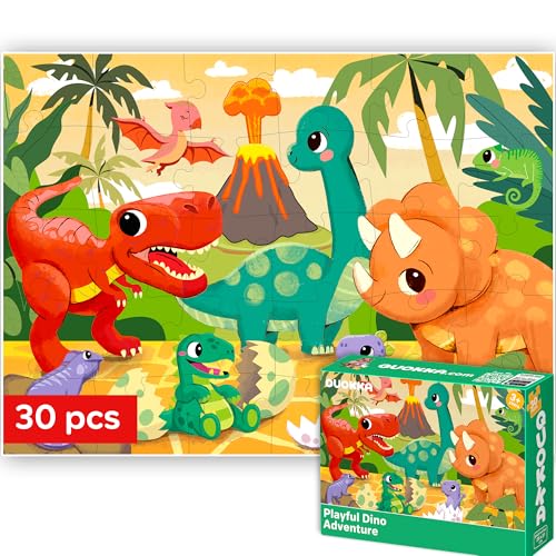 QUOKKA Puzzles for Kids Ages 3-5 - 30 Pieces Puzzles for Toddlers 2-4 - Dinosaurs Learning Jigsaw Puzzles for Kids 4-6 Years Old - Educational Toys for Boy and Girl - color: Dinosaurs