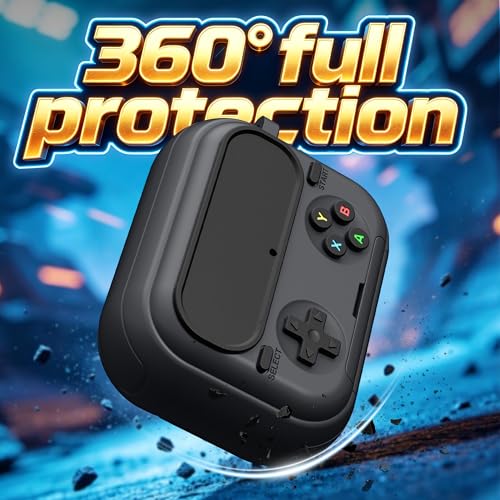 Getino Retro Game Case for AirPods Pro 3 | Game Console Design Protective Cover with Foldable Stand, Secure Lock Anti-Drop Shockproof PC+TPU Case, Keychain & Cleaning Kit for Men & Boys, Black - color: Black