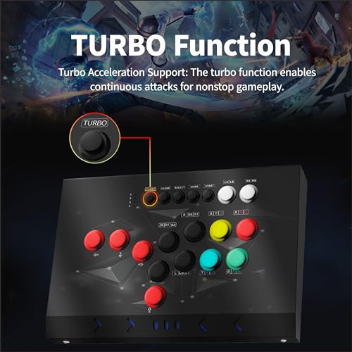 NBCP Arcade Fight Stick - Arcade fighting Joystick -Street Fighter Games Controler with Turbo for PS3, Nintendo Switch, PC Windows (7/8/10/11), Android TV Box,Raspberry Pi,NEOGEO Mini