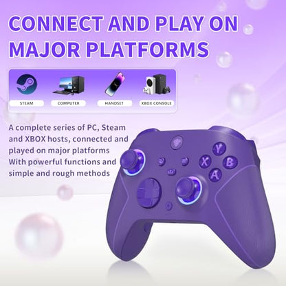 Wireless 2.4GHz Controller for Xbox One Controller with 7 Colors RGB Light,Compatible With Xbox Series S|X Consoles,Steam,PC,with 1000mAh Battery/Hall Effect Sticks/Turbo/Programmable/3.5mm Audio Jack - color: Purple