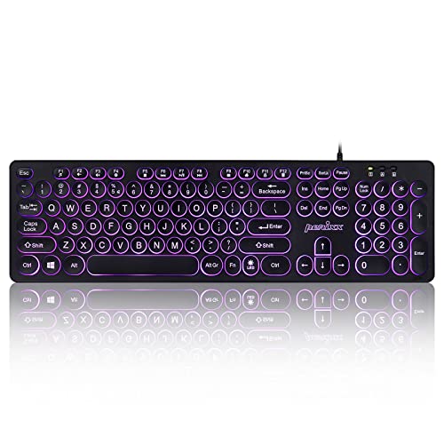 Perixx PERIBOARD-317R Wired Backlit USB Keyboard - Big Print Letter - Tri-Color Illuminated LED - Stylish Round Keycaps - US English - style: Tri-Color Backlit