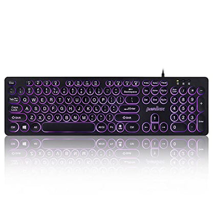 Perixx PERIBOARD-317R Wired Backlit USB Keyboard - Big Print Letter - Tri-Color Illuminated LED - Stylish Round Keycaps - US English - style: Tri-Color Backlit