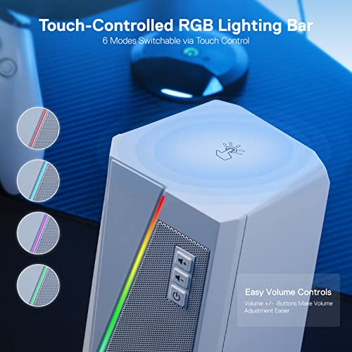 Redragon GS520 Wired 2.0 Channel Stereo Sound Desktop RGB Computer Speakers | Enhanced Auido Quality, Plug & Play USB Powered PC Gaming Speaker, 6 Colorful Backlight Modes, Easy-Access Volume Control - color: White