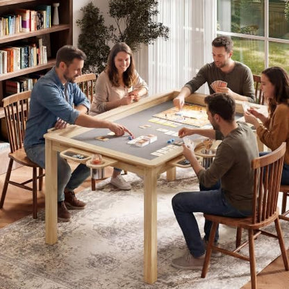 2-in-1 Solid Wood Convertible Board Game Dining Table with Storage | Removable Tabletop Leaves,Smart Storage Caddy,6 Cup Holders & Component Trays,Natural Walnut Finish,Multi-Purpose Household