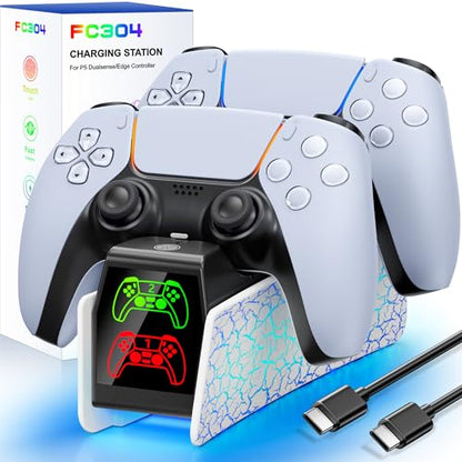 PS5 Controller Charging Station for Playsation 5 Dualsense/Edge, Dual PS5 Charging Station with LED Light, Controller Accessories P5 Charger Dock with Fast Charging Cable