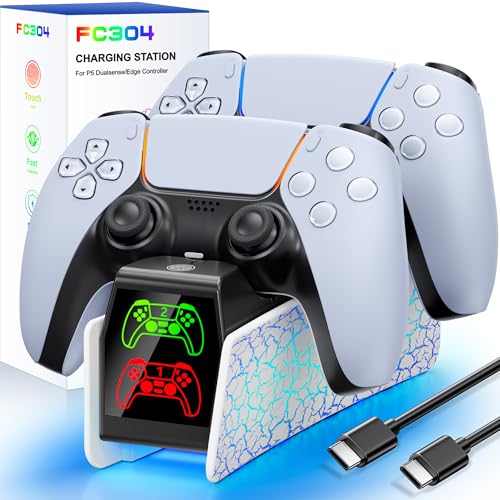 PS5 Controller Charging Station for Playsation 5 Dualsense/Edge, Dual PS5 Charging Station with LED Light, Controller Accessories P5 Charger Dock with Fast Charging Cable