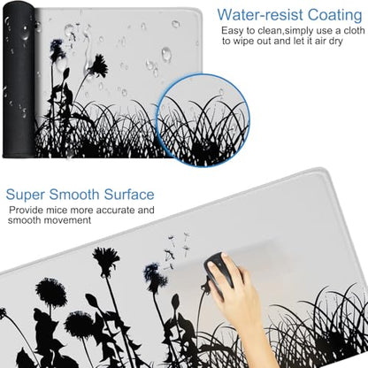 Large Gaming Mouse pad, Waterproof Mousepad with Stitched Edges, Premium Microfiber Cloth Surface, Non-Slip Base Keyboard Desk Mat for Home Office Gaming, Flowers Plants - color: Flowers Plants, size: 31.5L x 11.8W inches