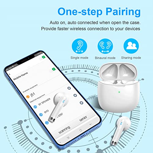 Wireless Earbuds, Bluetooth 5.4 Headphones in Ear with 4 Noise Cancelling Mic, Earbuds Stereo Bass, IP7 Waterproof Sports Wireless Earphones, 32H Playtime USB C Charging Buds White for Android iOS - color: White