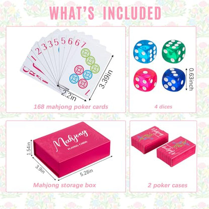Soulchen 168-Piece PVC American Mahjong Card Print Set,Classic,Hot Pink | Lightweight Waterproof Format with 4 Dice and Storage Case, for Clubs, Pool, Cruises, Trips, Family Game Nights - color: Hot Pink, style: Classic
