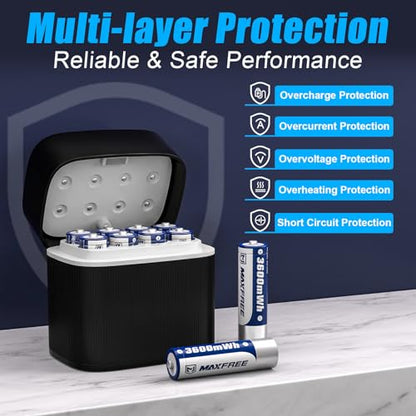 Maxfree 8-Pack Rechargeable AA Lithium Batteries with Dual-Purpose Charger | AA Lithium & NiMH Charger – 1.5V 3600mWh Double A Batteries with LED Display – for Blink Outdoor Cameras, Toys & Remotes - size: Dual-Purpose Batteries Charger with 8-Pack AA