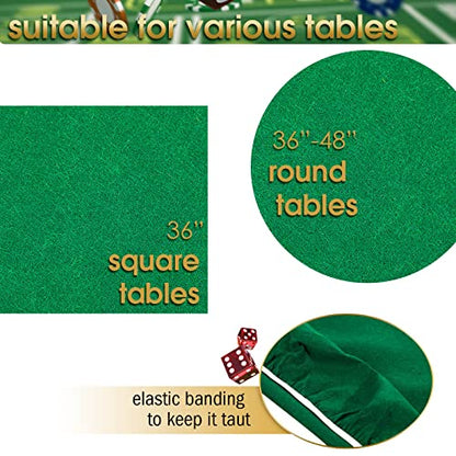 Tegeme 2 Pcs Felt Table Cover for Game Round Felt Card Tablecloth Elastic Poker Tabletop 36 to 48 Inch Poker Table Cover Protector Poker Mat for Table, Green