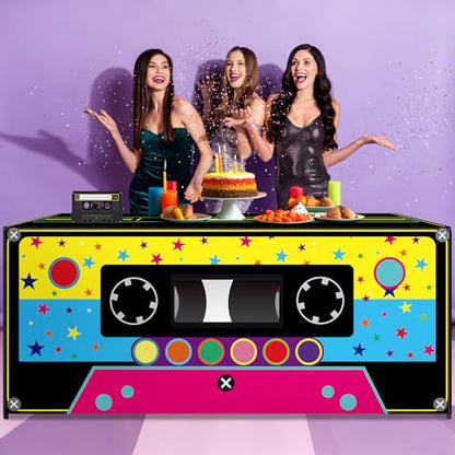 6FT 80s 90s Theme Tablecloth 90s Party Decorations Radio Cassette Player Tablecover Retro Disco Rectangle Table Cloth for Back to 80'S 90'S Hip Hop Birthday Party Decor Supplies - style: Cassette