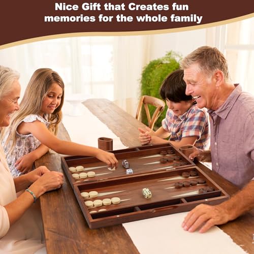 Syrace Handcrafted Wooden Backgammon Set, 16" Large Size, Classic Two-Player Strategy Board Premium Travel Game Board for Adults & Teenagers - style: Classic-Star 39x40CM