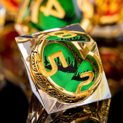 Magic Golden Ring DND Dice Set Sharp Edge Red Gaze Eye Resin Dice with Box, for use with RPG D&D Tabletop Games Lord D and D Polyhedral Dice Set - color: Ring -Eye-golden Numbers