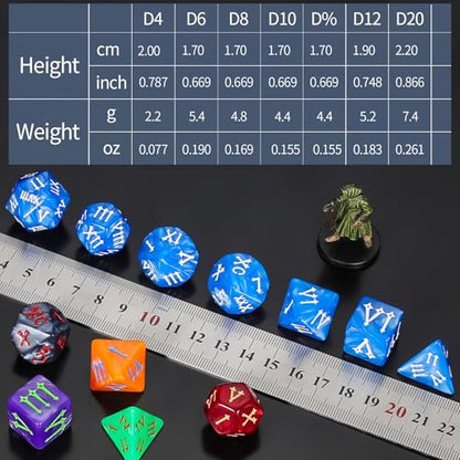 CiaraQ Polyhedral Dice Set - DND Role Playing Dice | Acrylic RPG Dice for Dungeons and Dragons MTG Table Games, Multicolor, 42pcs - color: Green/Purple/Black/Red/Blue/Orange