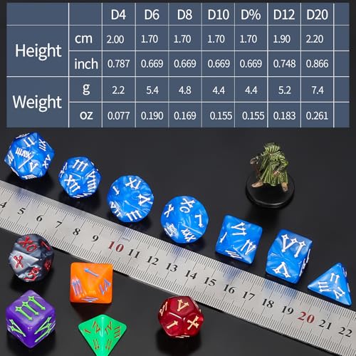 CiaraQ Polyhedral Dice Set - DND Role Playing Dice | Acrylic RPG Dice for Dungeons and Dragons MTG Table Games, Multicolor, 42pcs - color: Green/Purple/Black/Red/Blue/Orange